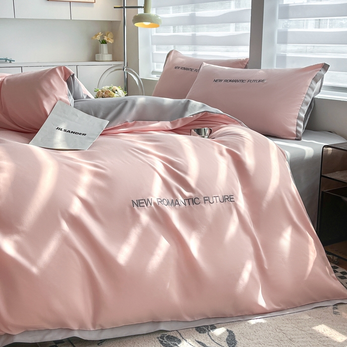 91家纺网 家纺一手货源 找家纺 花愿（原花纪） 2026新款加密水洗棉刺绣四件套-米兰 米兰-奶油粉+山灰