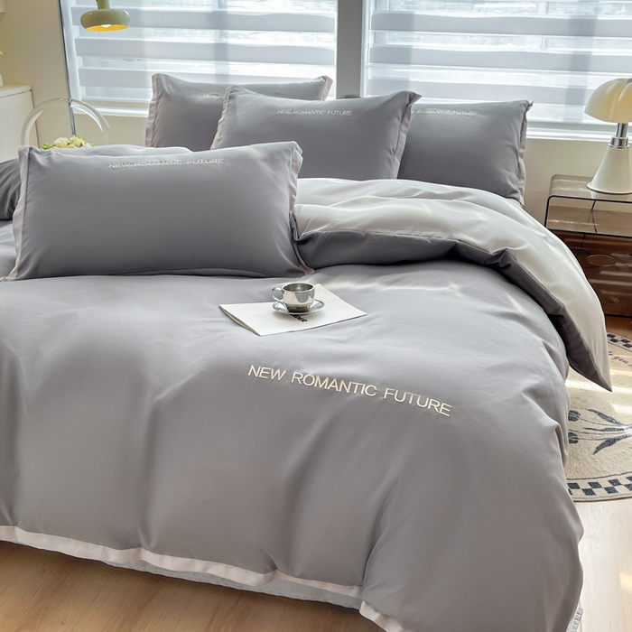 91家纺网 家纺一手货源 找家纺 花愿（原花纪） 2026新款加密水洗棉刺绣四件套-米兰 米兰-中灰+山灰