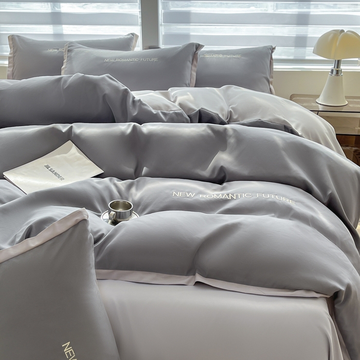 91家纺网 家纺一手货源 找家纺 花愿（原花纪） 2026新款加密水洗棉刺绣四件套-米兰 米兰-中灰+山灰