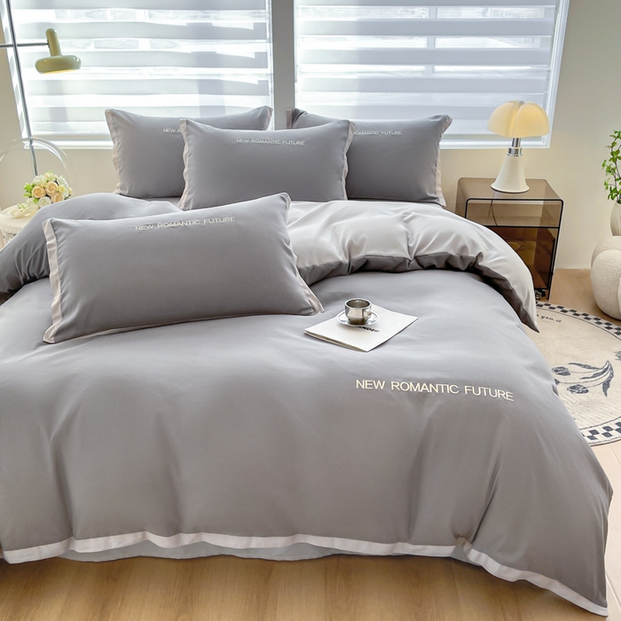 91家纺网 家纺一手货源 找家纺 花愿（原花纪） 2026新款加密水洗棉刺绣四件套-米兰 米兰-中灰+山灰