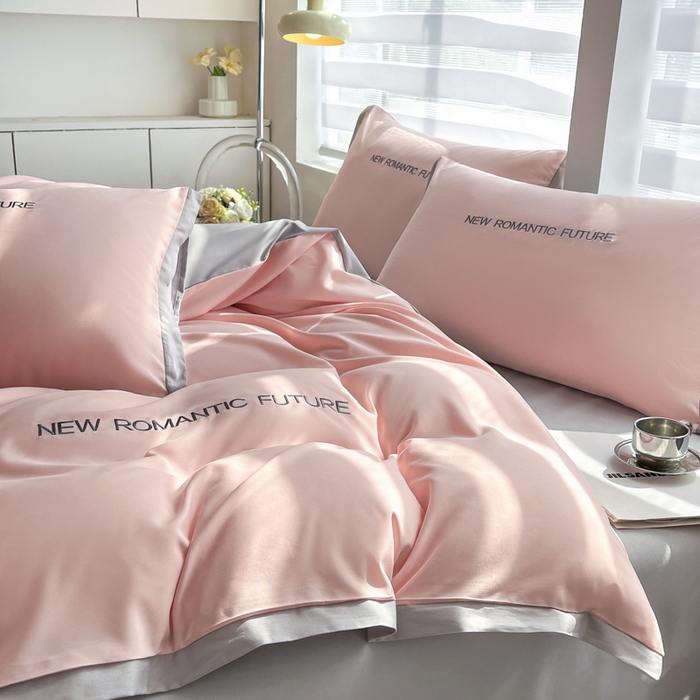 91家纺网 家纺一手货源 找家纺 花愿（原花纪） 2026新款加密水洗棉刺绣四件套-米兰 米兰-奶油粉+山灰