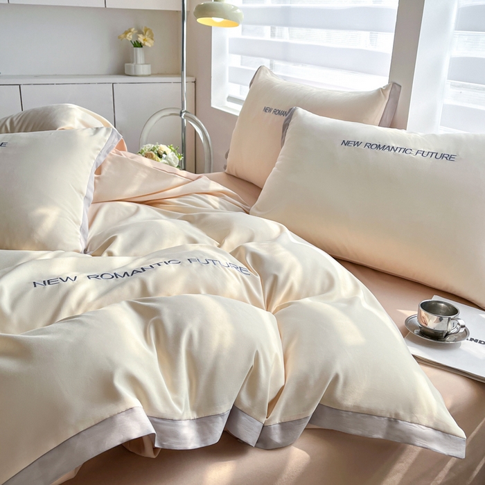 91家纺网 家纺一手货源 找家纺 花愿（原花纪） 2026新款加密水洗棉刺绣四件套-米兰 米兰-奶昔白+奶茶