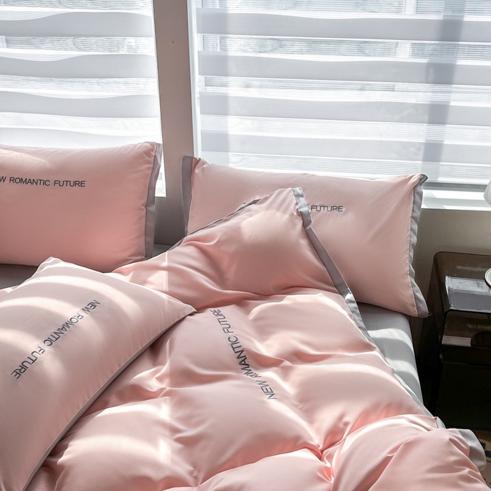 91家纺网 家纺一手货源 找家纺 花愿（原花纪） 2026新款加密水洗棉刺绣四件套-米兰 米兰-奶油粉+山灰