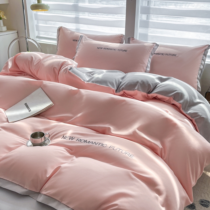 91家纺网 家纺一手货源 找家纺 花愿（原花纪） 2026新款加密水洗棉刺绣四件套-米兰 米兰-奶油粉+山灰