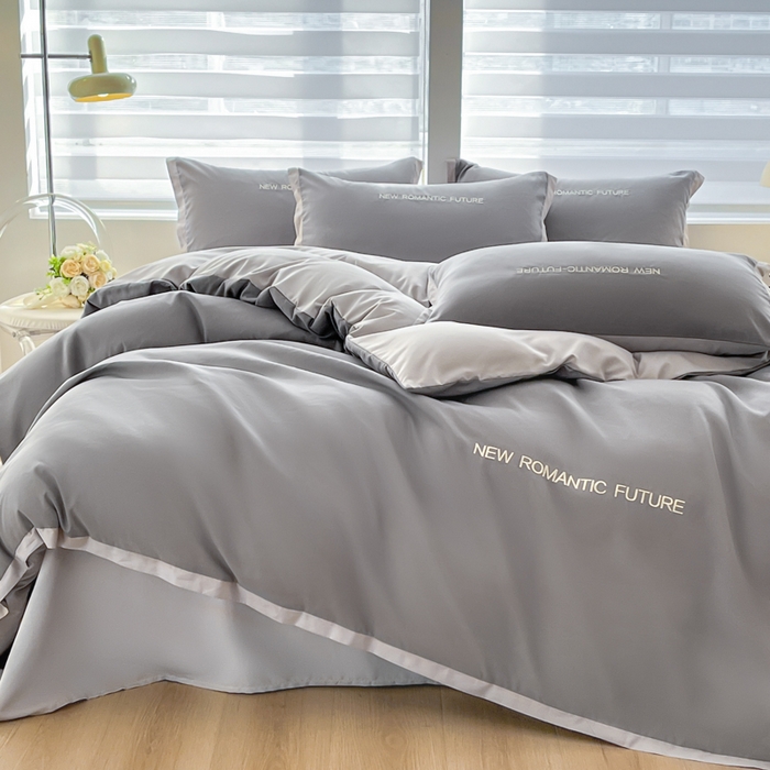 91家纺网 家纺一手货源 找家纺 花愿（原花纪） 2026新款加密水洗棉刺绣四件套-米兰 米兰-中灰+山灰