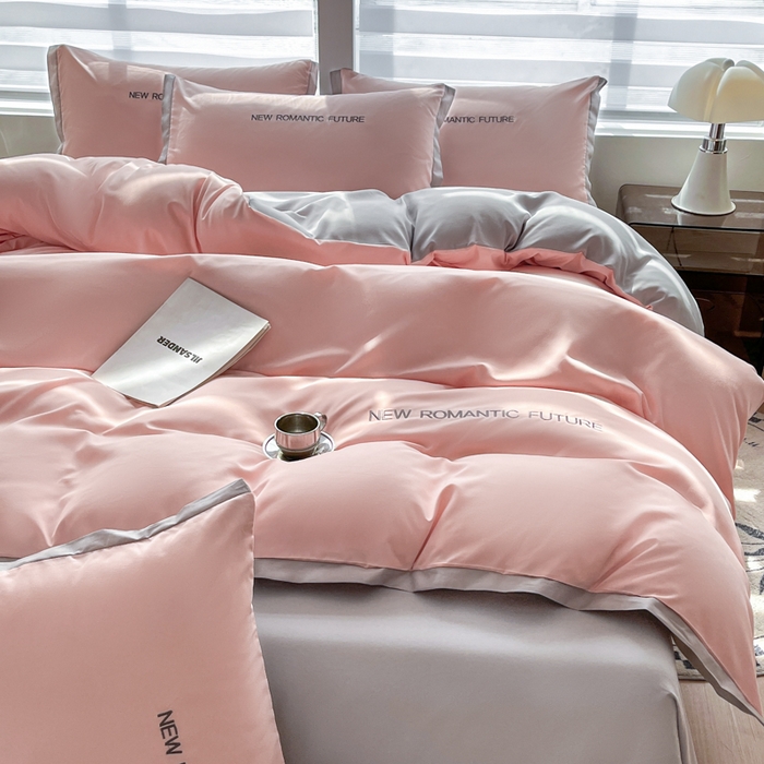 91家纺网 家纺一手货源 找家纺 花愿（原花纪） 2026新款加密水洗棉刺绣四件套-米兰 米兰-奶油粉+山灰