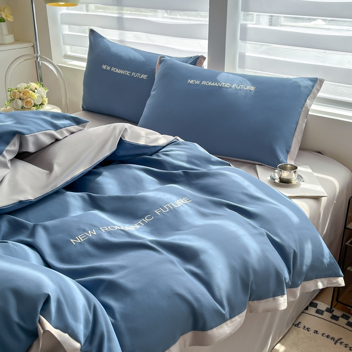 91家纺网 家纺一手货源 找家纺 花愿（原花纪） 2026新款加密水洗棉刺绣四件套-米兰 米兰-宾利蓝+山灰