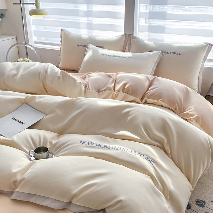 91家纺网 家纺一手货源 找家纺 花愿（原花纪） 2026新款加密水洗棉刺绣四件套-米兰 米兰-奶昔白+奶茶