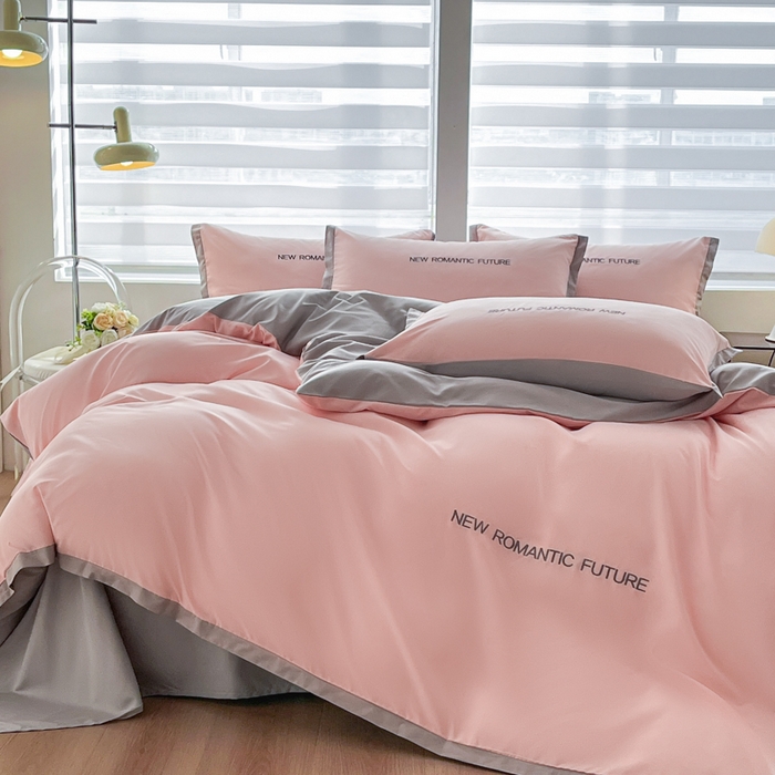 91家纺网 家纺一手货源 找家纺 花愿（原花纪） 2026新款加密水洗棉刺绣四件套-米兰 米兰-奶油粉+山灰