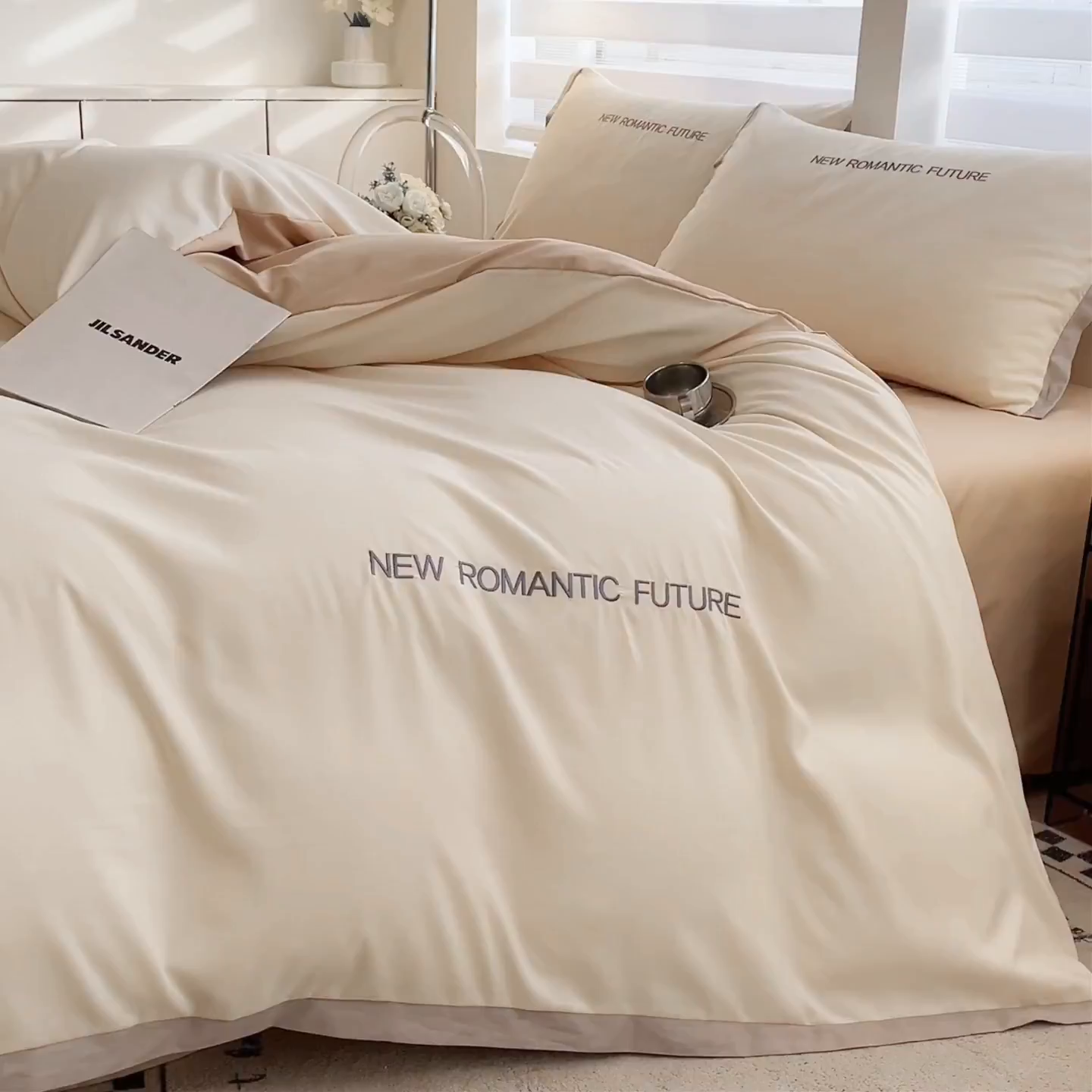 91家纺网 家纺一手货源 找家纺 花愿（原花纪） 2026新款加密水洗棉刺绣四件套-米兰 米兰-奶昔白+奶茶