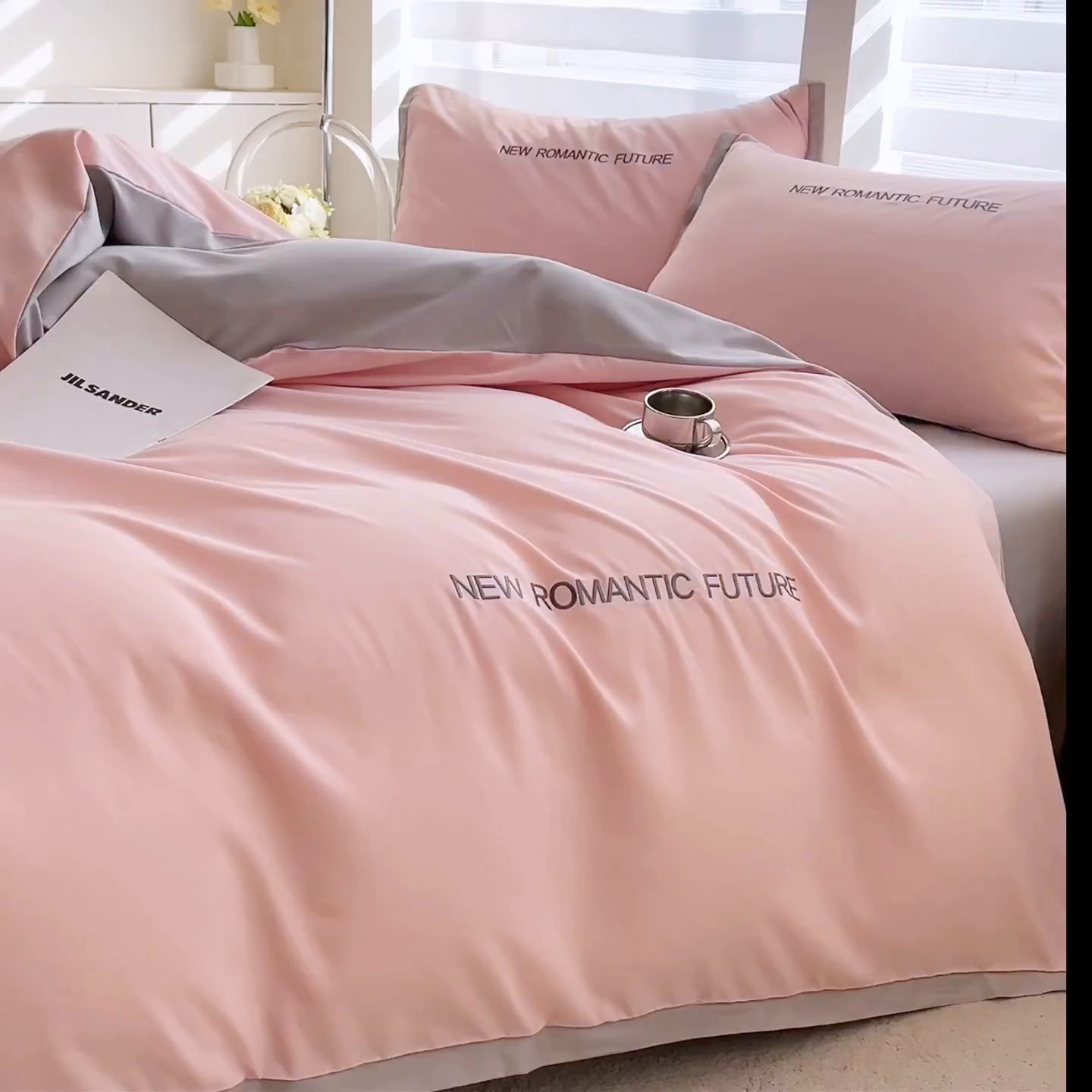 91家纺网 家纺一手货源 找家纺 花愿（原花纪） 2026新款加密水洗棉刺绣四件套-米兰 米兰-奶油粉+山灰