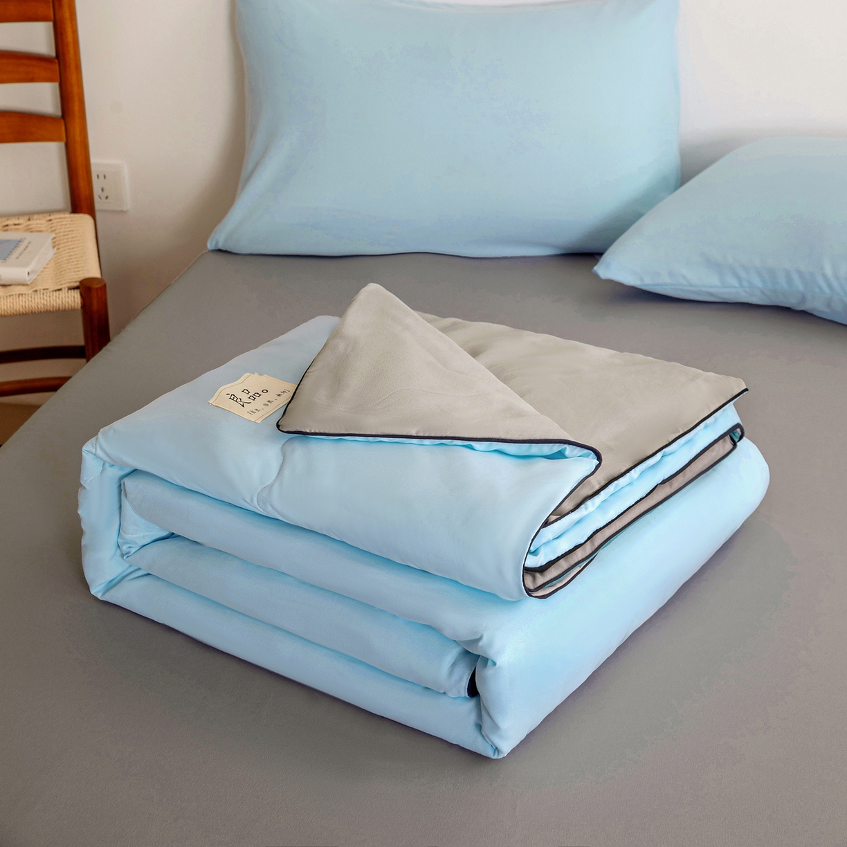 91家纺网 家纺一手货源 找家纺 易展家居 2026新款水洗棉新疆棉花夏被-嵌绳款 嵌绳-天蓝