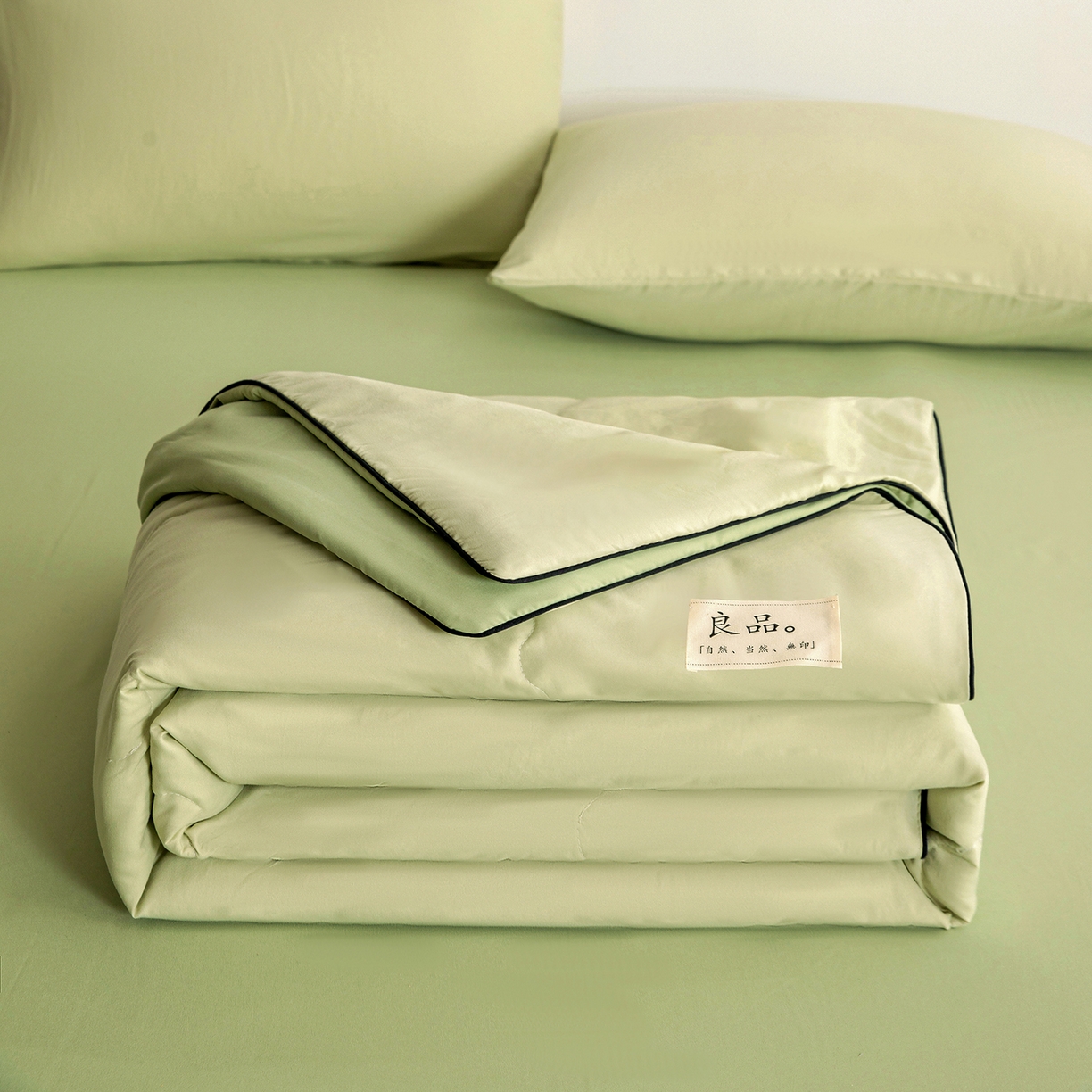 91家纺网 家纺一手货源 找家纺 易展家居 2026新款水洗棉新疆棉花夏被-嵌绳款 嵌绳-薄荷绿