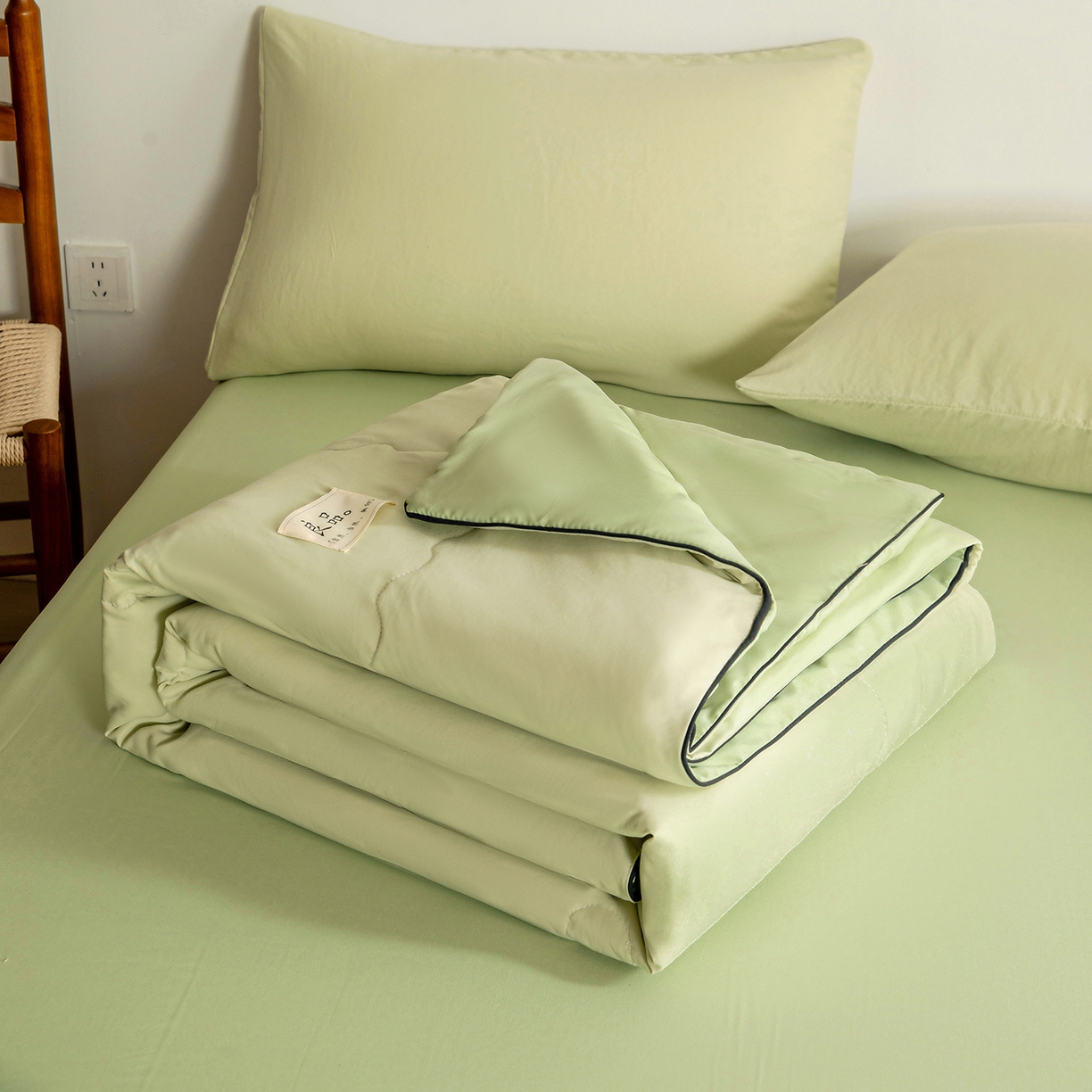 易展家居 2026新款水洗棉新疆棉花夏被-嵌绳款 嵌绳-薄荷绿
