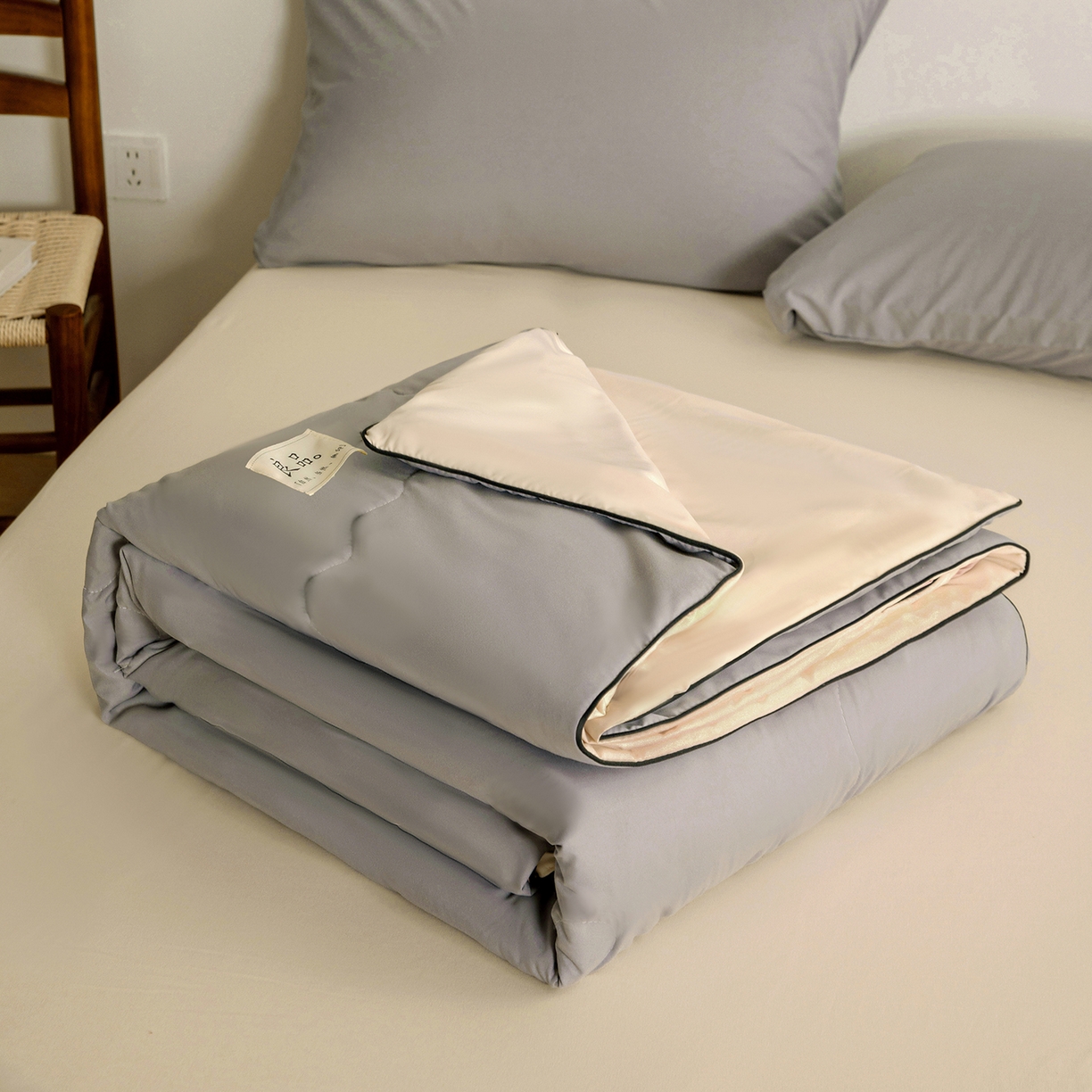 易展家居 2026新款水洗棉新疆棉花夏被-嵌绳款 嵌绳-浅灰