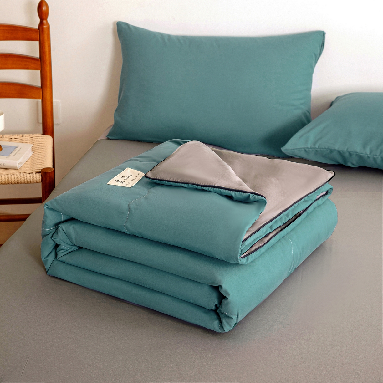 易展家居 2026新款水洗棉新疆棉花夏被-嵌绳款 嵌绳-蓝灰