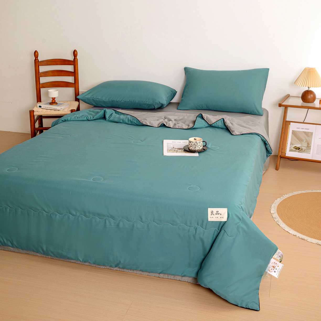 91家纺网 家纺一手货源 找家纺 易展家居 2026新款水洗棉新疆棉花夏被-嵌绳款 嵌绳-蓝灰