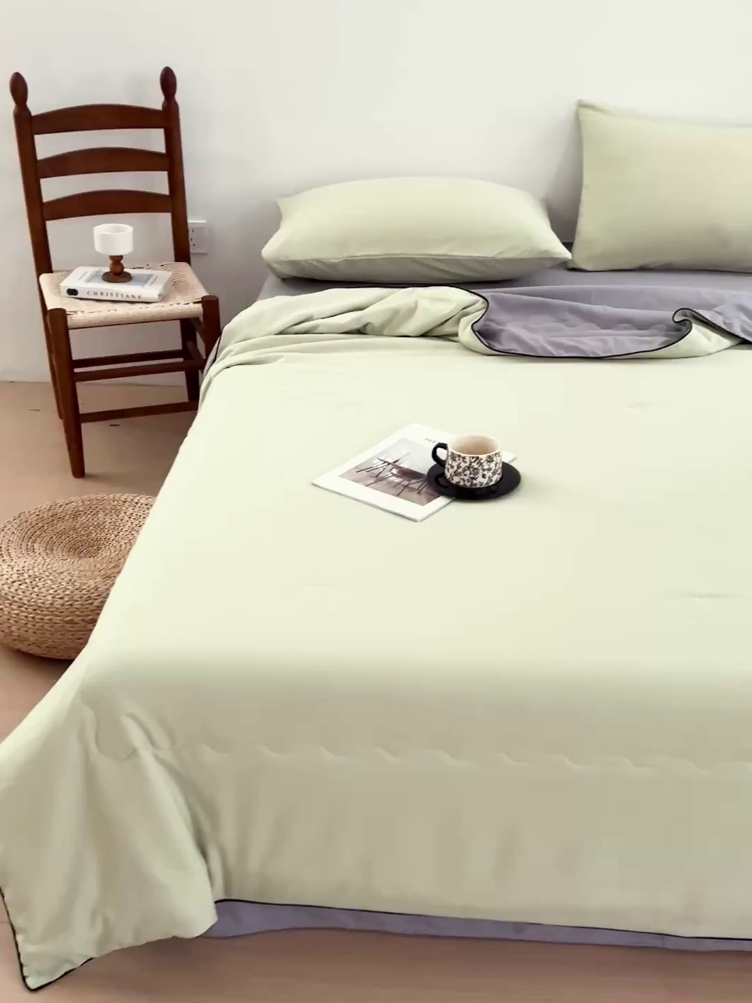 91家纺网 家纺一手货源 找家纺 易展家居 2026新款水洗棉新疆棉花夏被-嵌绳款 嵌绳-薄荷绿+浅灰