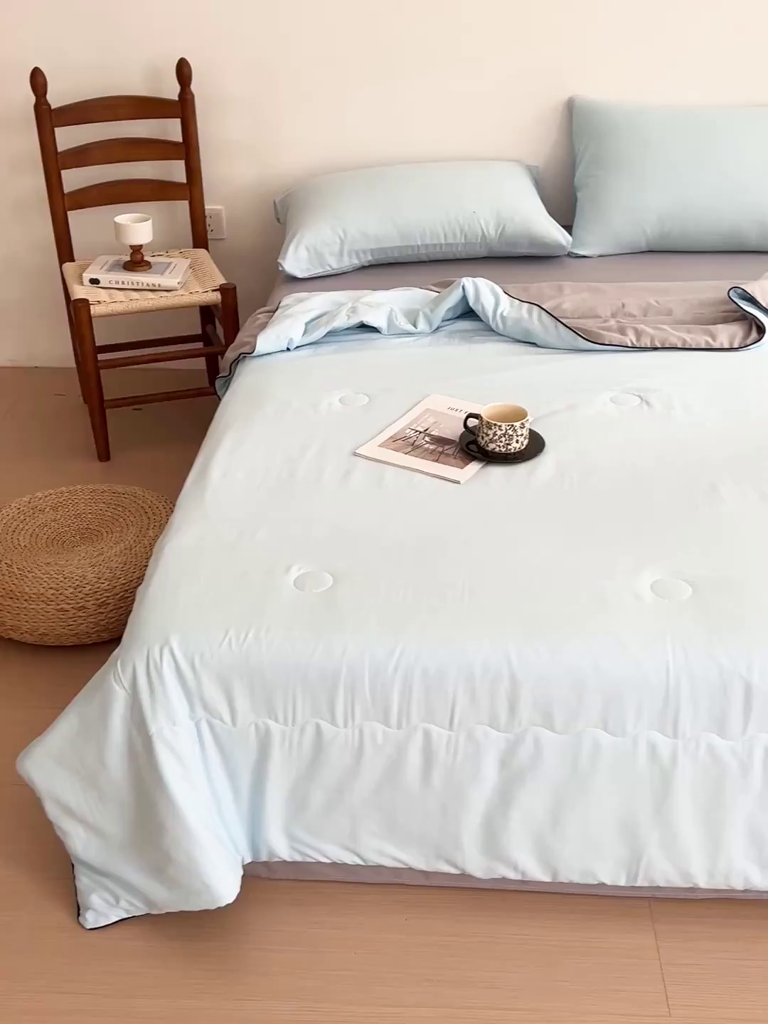 91家纺网 家纺一手货源 找家纺 易展家居 2026新款水洗棉新疆棉花夏被-嵌绳款 嵌绳-天蓝