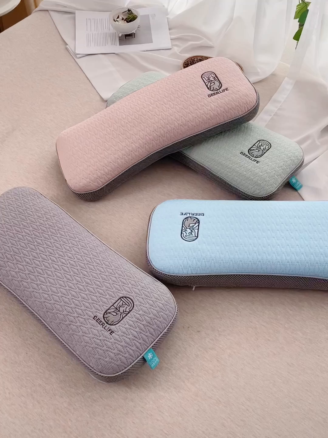 91家纺网 家纺一手货源 找家纺 （总）仁宇枕业 2026新款新品清凉夏季凉豆豆一鹿有你系列骨头护颈头枕腰枕荞麦枕头枕芯