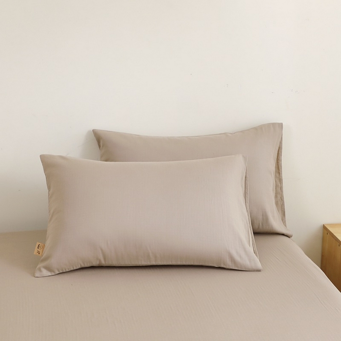 91家纺网 家纺一手货源 找家纺 晶缦家纺 2026新款纯棉纯色A类全棉双层纱单品枕套枕套单件单枕套（水洗预处理）-觅琳系列 觅琳-浅卡其
