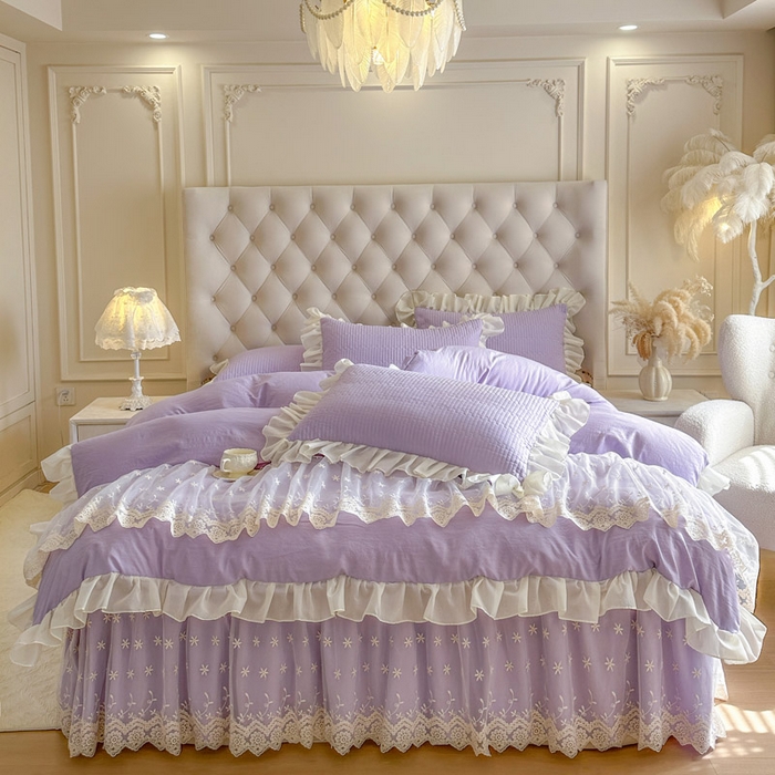 91家纺网 家纺一手货源 找家纺 （总）瑞宝 2026新款泡芙棉花边床裙四件套-栀子海