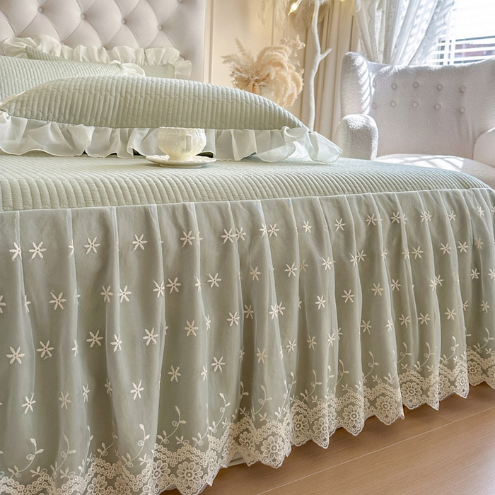 91家纺网 家纺一手货源 找家纺 （总）瑞宝 2026新款泡芙棉花边床裙四件套-栀子海