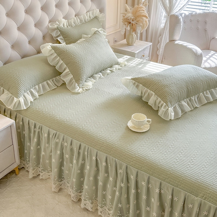 91家纺网 家纺一手货源 找家纺 （总）瑞宝 2026新款泡芙棉花边床裙四件套-栀子海