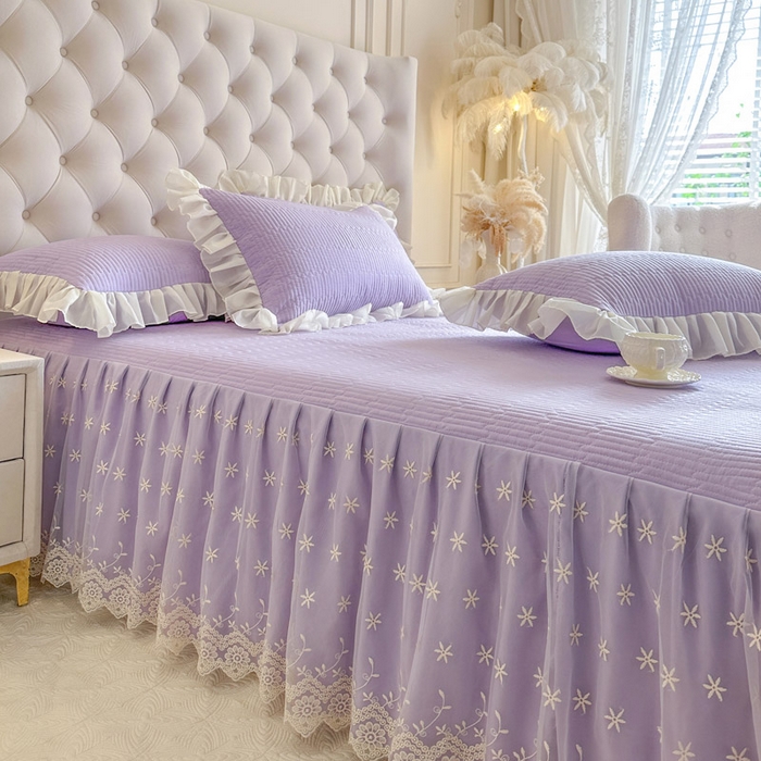 91家纺网 家纺一手货源 找家纺 瑞宝 2026新款泡芙棉花边床裙四件套-栀子海 栀子海-紫色