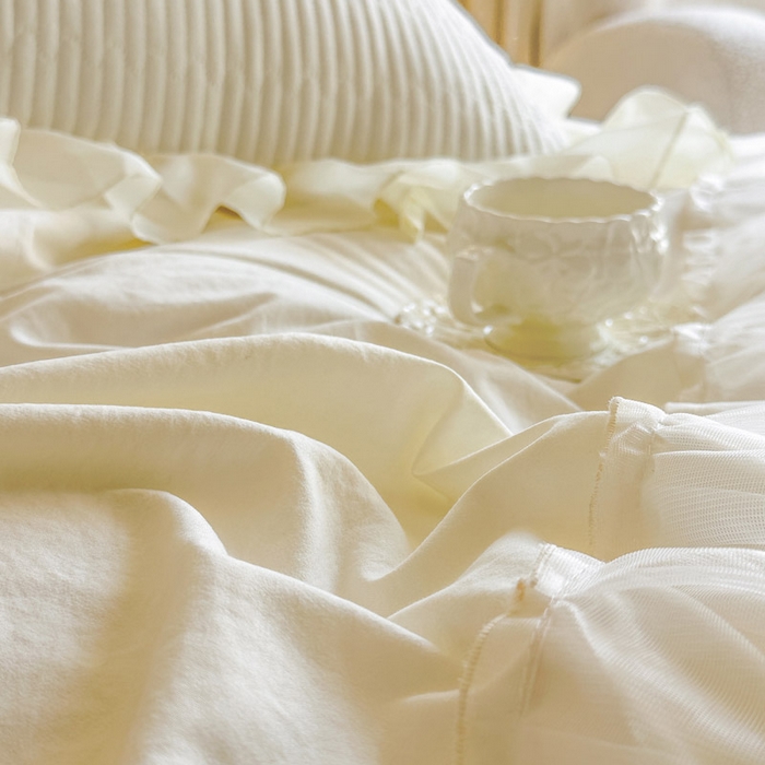 91家纺网 家纺一手货源 找家纺 瑞宝 2026新款泡芙棉花边床裙四件套-栀子海 栀子海-高级米