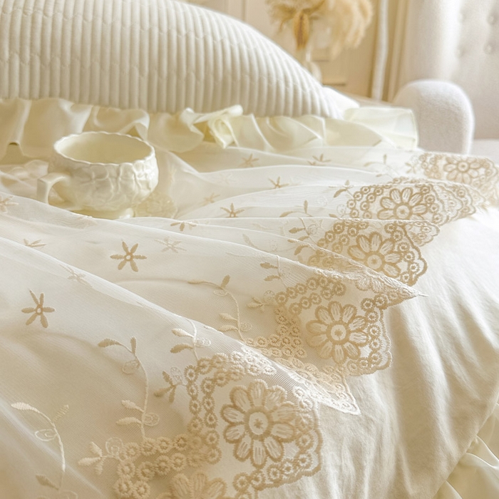 91家纺网 家纺一手货源 找家纺 瑞宝 2026新款泡芙棉花边床裙四件套-栀子海 栀子海-高级米