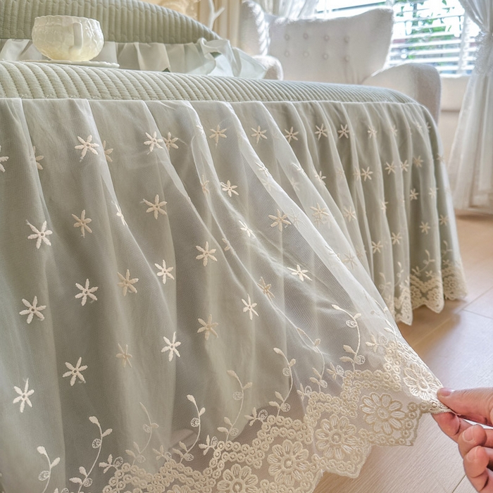 91家纺网 家纺一手货源 找家纺 瑞宝 2026新款泡芙棉花边床裙四件套-栀子海 栀子海-茶绿