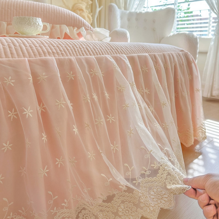 91家纺网 家纺一手货源 找家纺 瑞宝 2026新款泡芙棉花边床裙四件套-栀子海 栀子海-玉色