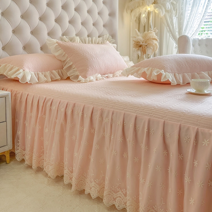 91家纺网 家纺一手货源 找家纺 瑞宝 2026新款泡芙棉花边床裙四件套-栀子海 栀子海-玉色