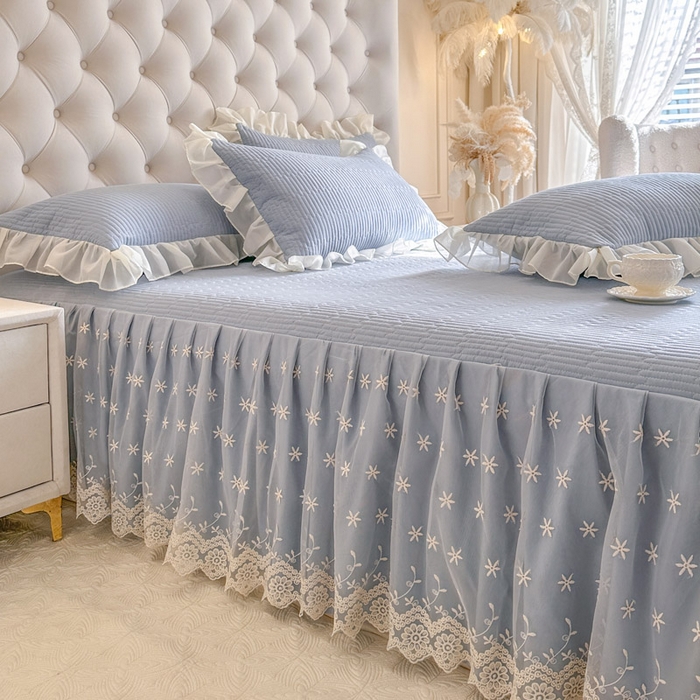 91家纺网 家纺一手货源 找家纺 瑞宝 2026新款泡芙棉花边床裙四件套-栀子海 栀子海-天蓝