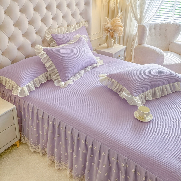 91家纺网 家纺一手货源 找家纺 瑞宝 2026新款泡芙棉花边床裙四件套-栀子海 栀子海-紫色