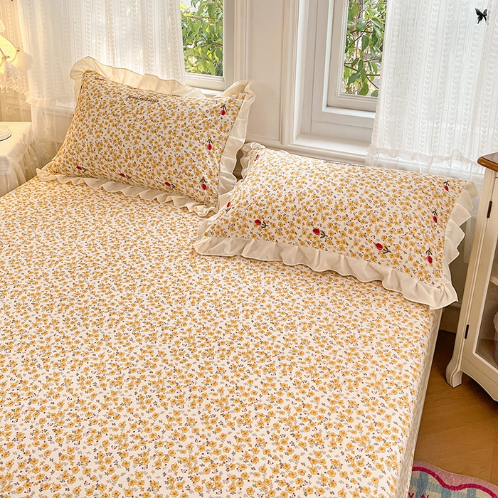 91家纺网 家纺一手货源 找家纺 梦舒羽 2026新款A类云朵棉亲肤四季款刺绣床笠席梦思床罩全包床单三件套 春日暖阳（刺绣款）