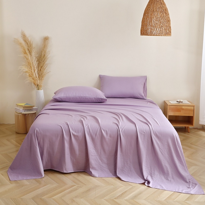 91家纺网 家纺一手货源 找家纺 晶缦家纺 2026新款纯棉纯色A类全棉双层纱单品床单床单单件单床单（水洗预处理）-觅琳系列 觅琳-木槿紫