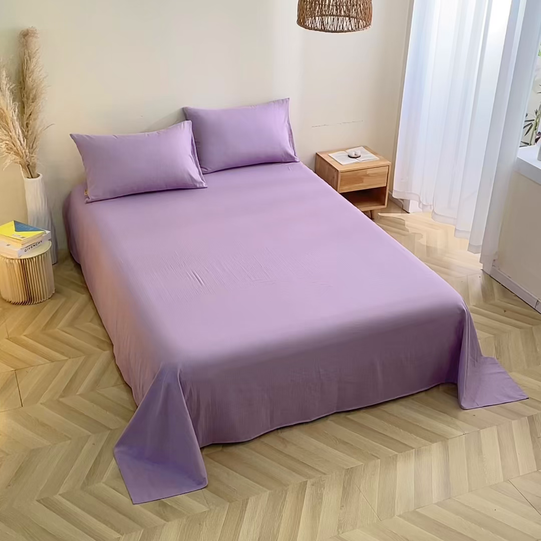 91家纺网 家纺一手货源 找家纺 晶缦家纺 2026新款纯棉纯色A类全棉双层纱单品床单床单单件单床单（水洗预处理）-觅琳系列 觅琳-木槿紫