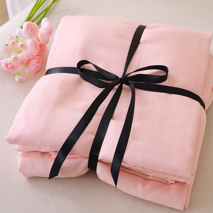 91家纺网 家纺一手货源 找家纺 晶缦家纺 2026新款纯棉纯色A类全棉双层纱单品床单床单单件单床单（水洗预处理）-觅琳系列 觅琳-暮云粉