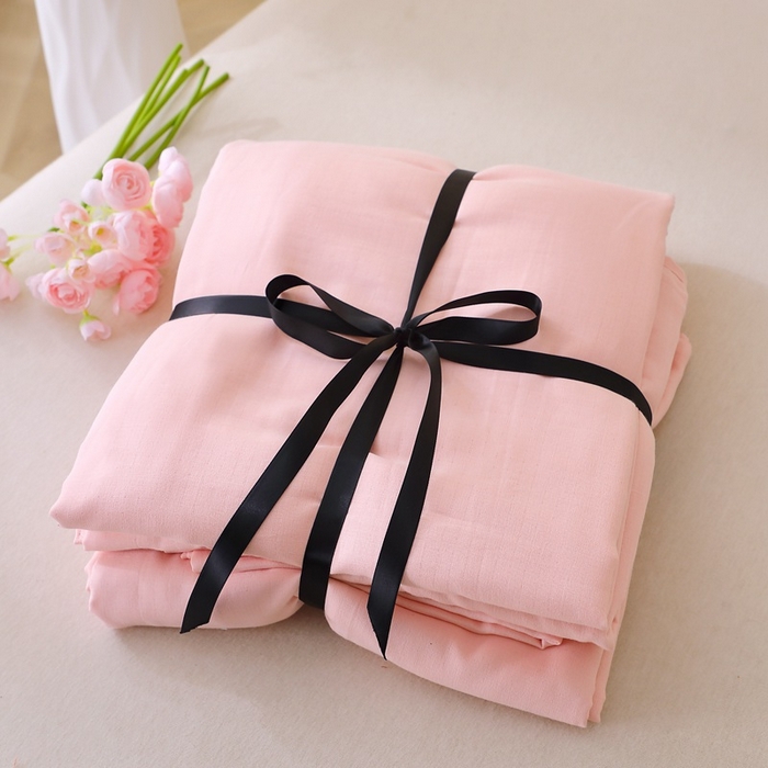 91家纺网 家纺一手货源 找家纺 晶缦家纺 2026新款纯棉纯色A类全棉双层纱单品床单床单单件单床单（水洗预处理）-觅琳系列 觅琳-暮云粉