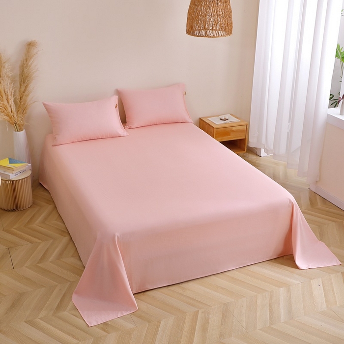 91家纺网 家纺一手货源 找家纺 晶缦家纺 2026新款纯棉纯色A类全棉双层纱单品床单床单单件单床单（水洗预处理）-觅琳系列 觅琳-暮云粉