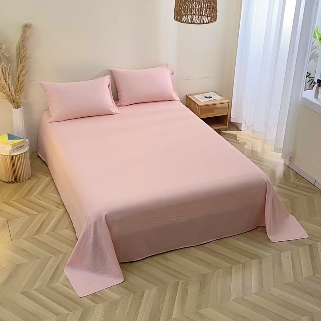 91家纺网 家纺一手货源 找家纺 晶缦家纺 2026新款纯棉纯色A类全棉双层纱单品床单床单单件单床单（水洗预处理）-觅琳系列 觅琳-暮云粉