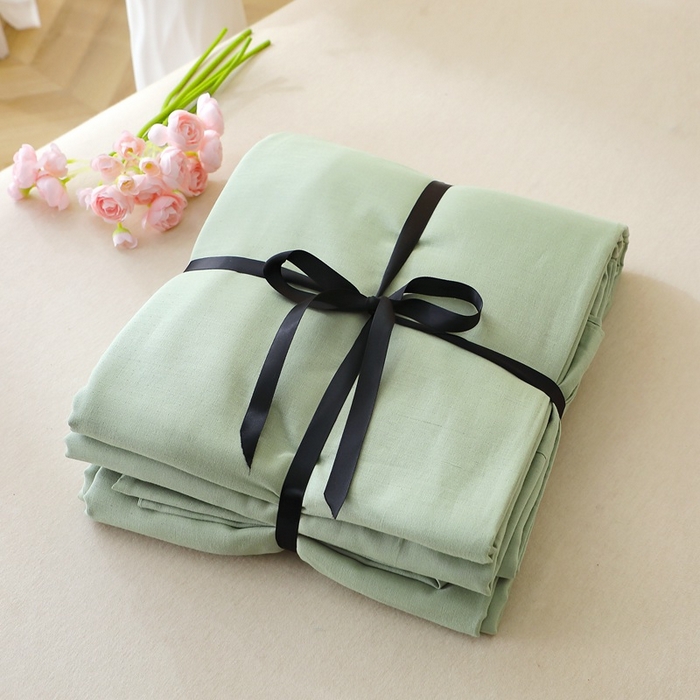 91家纺网 家纺一手货源 找家纺 晶缦家纺 2026新款纯棉纯色A类全棉双层纱单品床单床单单件单床单（水洗预处理）-觅琳系列 觅琳-嫩荷绿