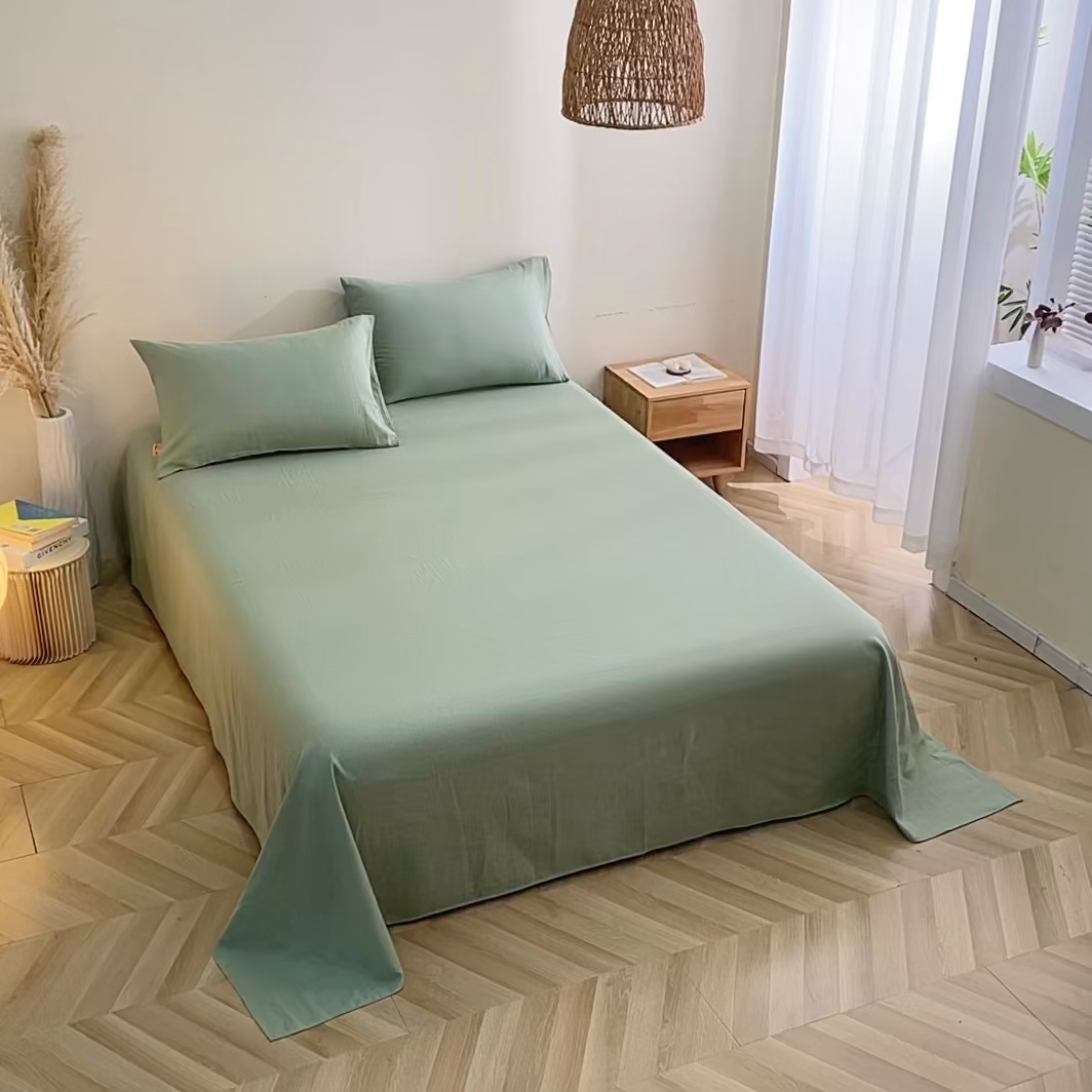 91家纺网 家纺一手货源 找家纺 晶缦家纺 2026新款纯棉纯色A类全棉双层纱单品床单床单单件单床单（水洗预处理）-觅琳系列 觅琳-嫩荷绿