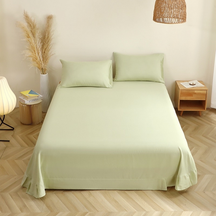 91家纺网 家纺一手货源 找家纺 晶缦家纺 2026新款纯棉纯色A类全棉双层纱单品床单床单单件单床单（水洗预处理）-觅琳系列 觅琳-浅春绿