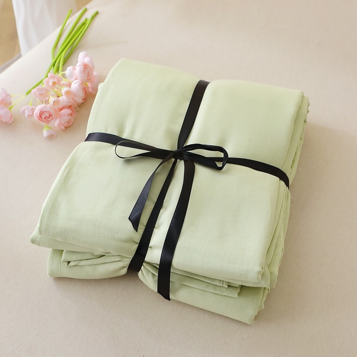 91家纺网 家纺一手货源 找家纺 晶缦家纺 2026新款纯棉纯色A类全棉双层纱单品床单床单单件单床单（水洗预处理）-觅琳系列 觅琳-浅春绿