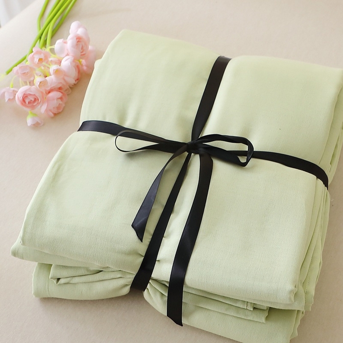 91家纺网 家纺一手货源 找家纺 晶缦家纺 2026新款纯棉纯色A类全棉双层纱单品床单床单单件单床单（水洗预处理）-觅琳系列 觅琳-浅春绿