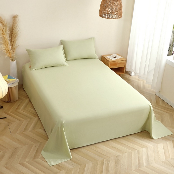 91家纺网 家纺一手货源 找家纺 晶缦家纺 2026新款纯棉纯色A类全棉双层纱单品床单床单单件单床单（水洗预处理）-觅琳系列 觅琳-浅春绿