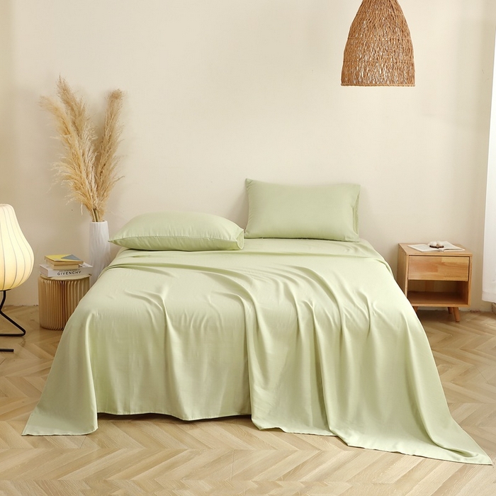 91家纺网 家纺一手货源 找家纺 晶缦家纺 2026新款纯棉纯色A类全棉双层纱单品床单床单单件单床单（水洗预处理）-觅琳系列 觅琳-浅春绿